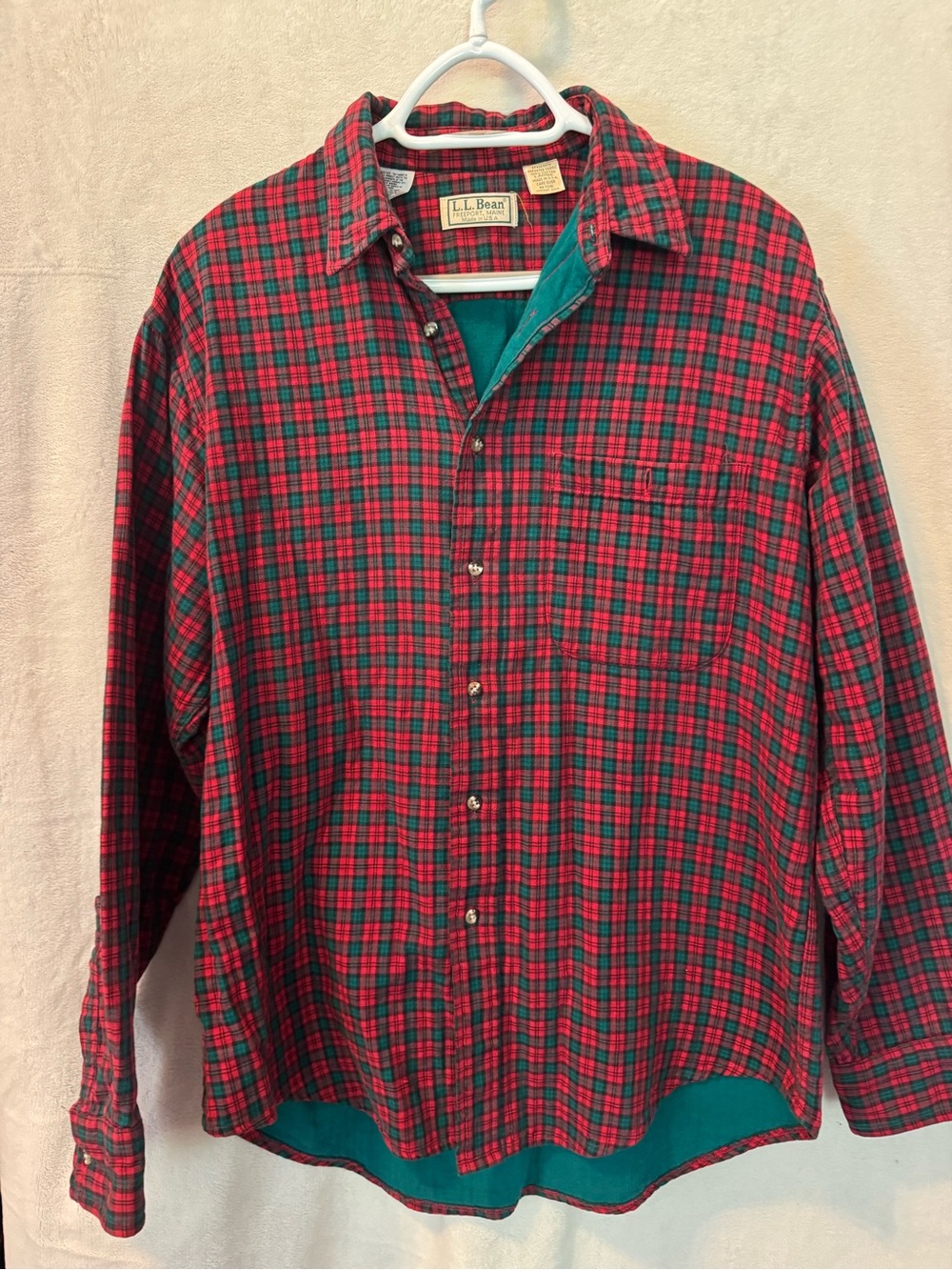 L.L. Bean Red & Green Plaid Flannel Shirt